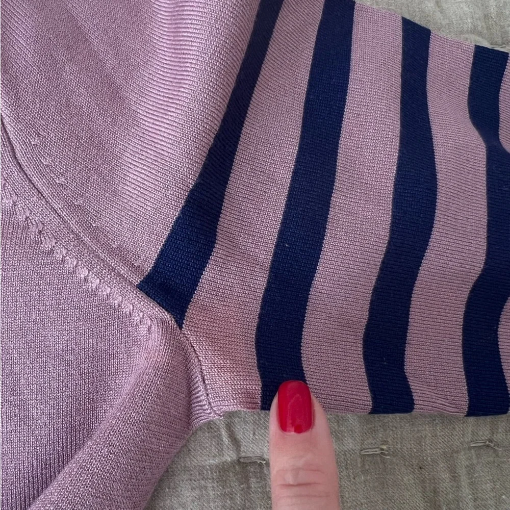 J Crew Silk Blend Knit Top Sweater with Navy Striped Sleeves size Small